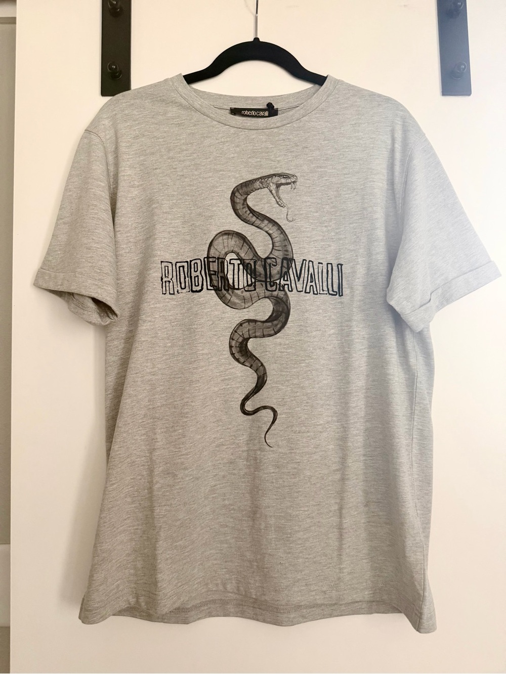 Roberto Cavalli Grey Snake Graphic Logo T-Shirt NWT - Authentic